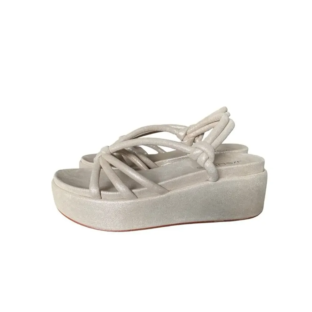 J/Slides Qayla Platform Metallic Suede Sandals Tan Silver size 8